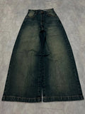 SHOPMOCHO Y2K American New Pattern Embroidery Baggy Jeans Men High Street Vintage Hip Hop Fashion Casual Joker Couple Wide-leg Pants
