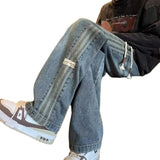 SHOPMOCHO Three bar American retro jeans men's spring and autumn new style high street elastic waist loose casual men's straight leg long