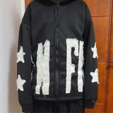 SHOPMOCHO Autumn And Winter Hoodie Patchwork Letter Star Pattern Long Sleeved Pullover Hoodie Harajuku Fashionable Loose Versatile Jackets