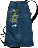 SHOPMOCHO American Fashion Printing Jeans Hip Hop Baggy Cross-legged Jeans Grey Wash Straight Mop Pants Men and Women