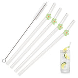 Shopmocho 5Pcs 8mm Glass Straw Reusable Drinking Straws Cute Flower Heat-Resistant Straw For Festival Party Wedding Cocktail Bar Beachs