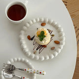 Shopmocho Ins Style Beaded Dessert Plate French Western Food Plate Ceramic Breakfast Plate Ornaments Poses Ceramic Dishes
