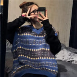 Shopmocho 2025 Autumn New Ethnic Style Knitted Sweater Vintage Round Neck Loose Fit Old Fashioned Feeling Pullover Sweater