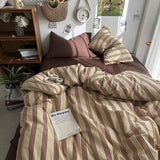 SHOPMOCHO Bedding Set Ins Ambiance Blue Coffee Grid Mixed With Washed Cotton Minimalist Four Piece Set Fitted Sheets Duvet Cover