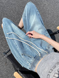 SHOPMOCHO Summer Boyfriend Plus Size Jeans Shorts Woman Casual Loose Wide Leg Bermudas Baggy Denim Shorts Women Lace Up Half Short Pants