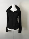 SHOPMOCHO Y2k Grey Retro Wool Double Zipper Design Vintage Hooded Sweatshirt Cardigan Women Spring And Autumn Waist Closure Sweatshirt