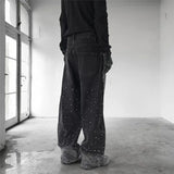 SHOPMOCHO Autumn Winter High Street Denim Pants Men's Retro Full Diamond Hot Stamping Hip-hop Loose Straight Leg Wide Leg Streetwear Jeans