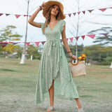 Shopmocho New Style Elegant Long Dress Women's Short-sleeved V-neck Bohemian Strappy Holiday Dress