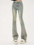 Shopmocho Ins Women Korean High Waist Flared Jeans Female High Street Boot Cut Pants Lady Y2k 2000s Yellow Denim Bell Bottom Trousers