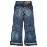 SHOPMOCHO Retro Washed Flare Jeans Y2K Trendy Streetwear Panel Stitching Pocket Embroidered Bootcut Jeans Unisex Wide Leg Denim Trousers