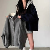 Shopmocho Gray Feel Women's Chic Winter Hot Sale Of The Season New French Vintage Turn-down Collar Loose Woolen Coat Jacket Female Fashion