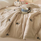 SHOPMOCHO Japanese Minimalism Skin-friendly Summer Blanket Spring  Breathable Single Double Duvet Washed Embroidered Comforter Thin Quilt