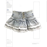 SHOPMOCHO Women's Blue Black Riveted Belt Denim Skirt Y2K Harajuku High Street Fashion 90s Sexy A-line Mini Skirt Summer Clothing 2025 New
