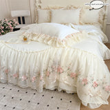 SHOPMOCHO 3pcs Korean style Duvet Cover Set (1*Duvet Cover + 2*Pillowcase, Without Core), Lace embroidery Bedding Set