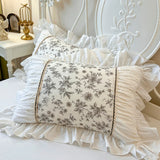 SHOPMOCHO 1 Piece Ins Romantic Pillowcase Princess Ruffle Pillow Cover Cotton Cloth Print Pillow Case Floral Design Cushion Covers