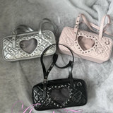 SHOPMOCHO Pink Transparent Pocket Japanese Itabag Rivet Design Lolita Shoulder Bag PU Leather Harajuku Pain Bags Y2k Sweet Handbags Girls