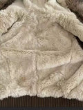 SHOPMOCHOVintage Fur Trim Hooded Bomber Jacket Womens Brown Zipper Coat with Sherpa Lining Ribbed Cuffs Y2K Winter Keep Warm Coats