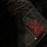 Shopmocho High Street Gothic Embroidered Men Black Red Pattern Y2K High Waist Jeans American Retro Street Couple Casual Pants