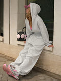 SHOPMOCHO Kliou Casual Sporty 2 Piece Set Woman Zip Cardigan Full Sleeve Hooded Crop Jacket+Elastic Waist Long Pants Daily Fashion Outfits