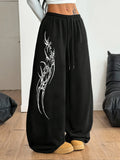 SHOPMOCHO Women's Street Style Casual Sweatpants with  Punk Style Patterns New Arrivals for Spring Fleece Loose Fit Streetwear Oversized