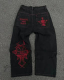 SHOPMOCHO 2025 New American Trend Retro Hip-hop Embroidery Pattern Baggy Jeans For Men And Women Y2K Harajuku Gothic Wide Pants Streetwear