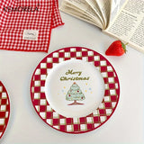 Shopmocho Christmas Ceramic Plate with Cups Platter Serving Tray Porcelain Dish for Fruit Appetizer Dessert Candy Snack Salad Dinnerware