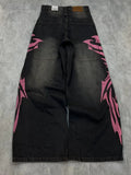 SHOPMOCHO Y2K Retro Punk Pink Totem Wide Leg Jeans Men Gothic High Street Hip Hop Washed Casual High Waist Floor Mopping Pants Women