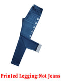SHOPMOCHO Fashion Women Faux Denim Printed Skinny Pants, High Elastic Seamless Fake Pocket Casual Sports Long Leggings