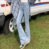 Shopmocho Woman Elastic High Waist Bell Bottom Jeans Female High Street Designer Flare Pants Lady Fashion Blue Black Gothic Denim Trousers