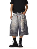 SHOPMOCHO 2025 New Men's Retro Bear 3D Printed Denim Shorts Hip Hop Fashion Straight Wide-leg Jorts High Street Y2K Baggy Bermuda Jeans