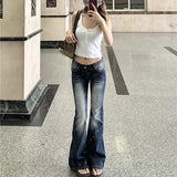 Shopmocho Women Fashion Washed Denim Flares Pants Korean Style Low-Waist Slimming Wide Leg Jeans Female Streetwear Sexy Slim Y2K Trousers