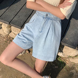 SHOPMOCHO Casual Plus Size Summer Denim Shorts Woman Loose Wide Leg Jean Baggy Shorts Women Cotton Ealstic Waist Short Pants Bermuda Femme