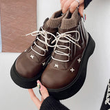 SHOPMOCHO Women Platform Ankle Boots Spring Autumn Elegant Lolita Style Ladies Causal Boots Fashion Simple Versatile Leather Boots Women