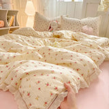 Shopmocho 2025 new hollow lace wrinkled cotton four-piece set household student dormitory three-piece set bed sheet quilt cover