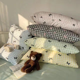 Shopmocho Plaid Bow Knot Pillowcase Korean Y2k Fashions Women Blackpink Dakimakura Sleeping Pillows Cover Bedroom Decoration Girl Gifts