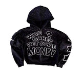 SHOPMOCHO Y2K Trendy American Letter Pattern Loose Casual Hooded Zipper Retro Hoodie Fashionable Jacket