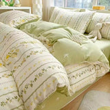 SHOPMOCHO Green Floral Bedding Set Ins Fashion Twin Full Queen Size Duvet Cover No Filler Flat Sheet Pillowcase Girl Home Totel Bed Linens