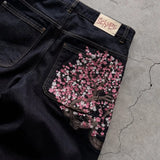 Shopmocho Y2K Harajuku jeans Goth vintage plum blossom embroidery pattern wide leg pants men women denim fabric American style street wear