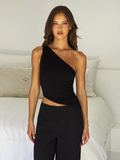 Shopmocho Women's Sexy Diagonal Shoulder Strap Sleeveless Backless Tight Top Seaside Nightclub Party 2025 New Model