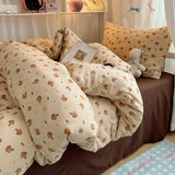 SHOPMOCHO Bedding Set Double Layered Yarn INS Girls Mushroom Soft Washed Cotton Bed Sheet Queen King Size Duvet Set Pillowcase Bed Sheet