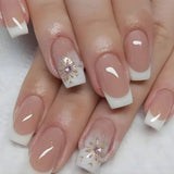 Shopmocho 24Pcs Long Coffin Leopard Print False Nails with Glue Sweet Cool Diamond Fake Nail Set Floral French Press on Wearable Nail Tips