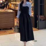 Shopmocho New Arrival Women's Fashion Two-piece Illusionshirt Black Long Sleeve Dress High-end Feel Matching Set