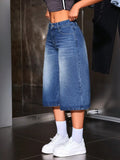 SHOPMOCHO American Retro Hot Girl Style Distressed Fleece Hem Jeans Mid-Thigh Pants, Must-Have Streetwear, High Waist Loose-Fitting Casual