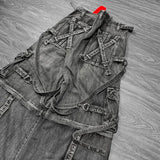 SHOPMOCHO Y2K Trousers Pants Streetwear Washed Distressed Black Grey Wide Leg Jeans Men Women Goth Punk Multi Pocket Oversized Baggy Jeans