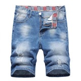 SHOPMOCHO Men's denim shorts with summer frayed elastic men's casual pants slim-fit European-style shorts tight and worn-out men's pants