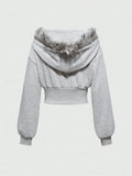 SHOPMOCHOWinter Warm Gothic Print Hoodie Women's Faux Fur Crop Top Zip-Up Sweatshirt Fashion Y2K Streetwear Hooded Jacket 2026 New