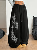 SHOPMOCHO Women's Street Style Casual Sweatpants with  Punk Style Patterns New Arrivals for Spring Fleece Loose Fit Streetwear Oversized