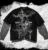 SHOPMOCHO Y2K american Skull Pattern Long Sleeved T shirt Mens Fashion Round Neck Oversized T shirt New Womens Casual Gothic Clothing Tops