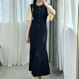 SHOPMOCHO-Summer Spring New French Elegant Fragrance High-end Slimming Knitted Mermaid Dress Hollow Slimming Fish Tail Knit Dress