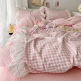 SHOPMOCHO 3 Piece Sheet Set  pink plaid duvet cover Set ， comfortable Bedding Set Bedspread for All Season